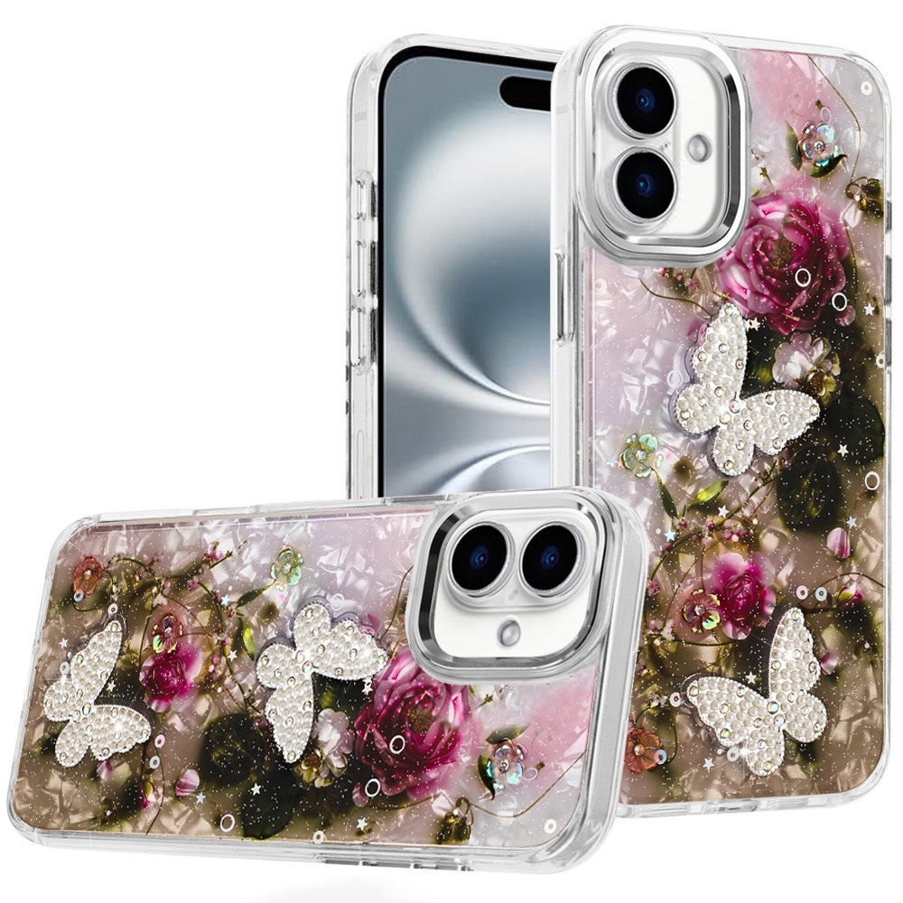 for iphone 16 6.1 inch epoxy glitter butterfly ornaments design hq metal buttons hybrid 3