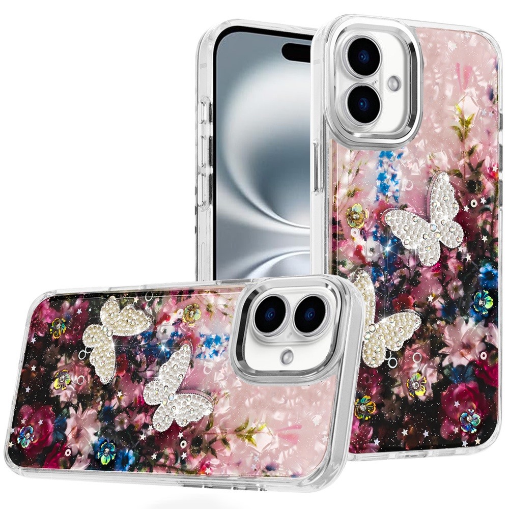 for iphone 16 6.1 inch epoxy glitter butterfly ornaments design hq metal buttons hybrid 8