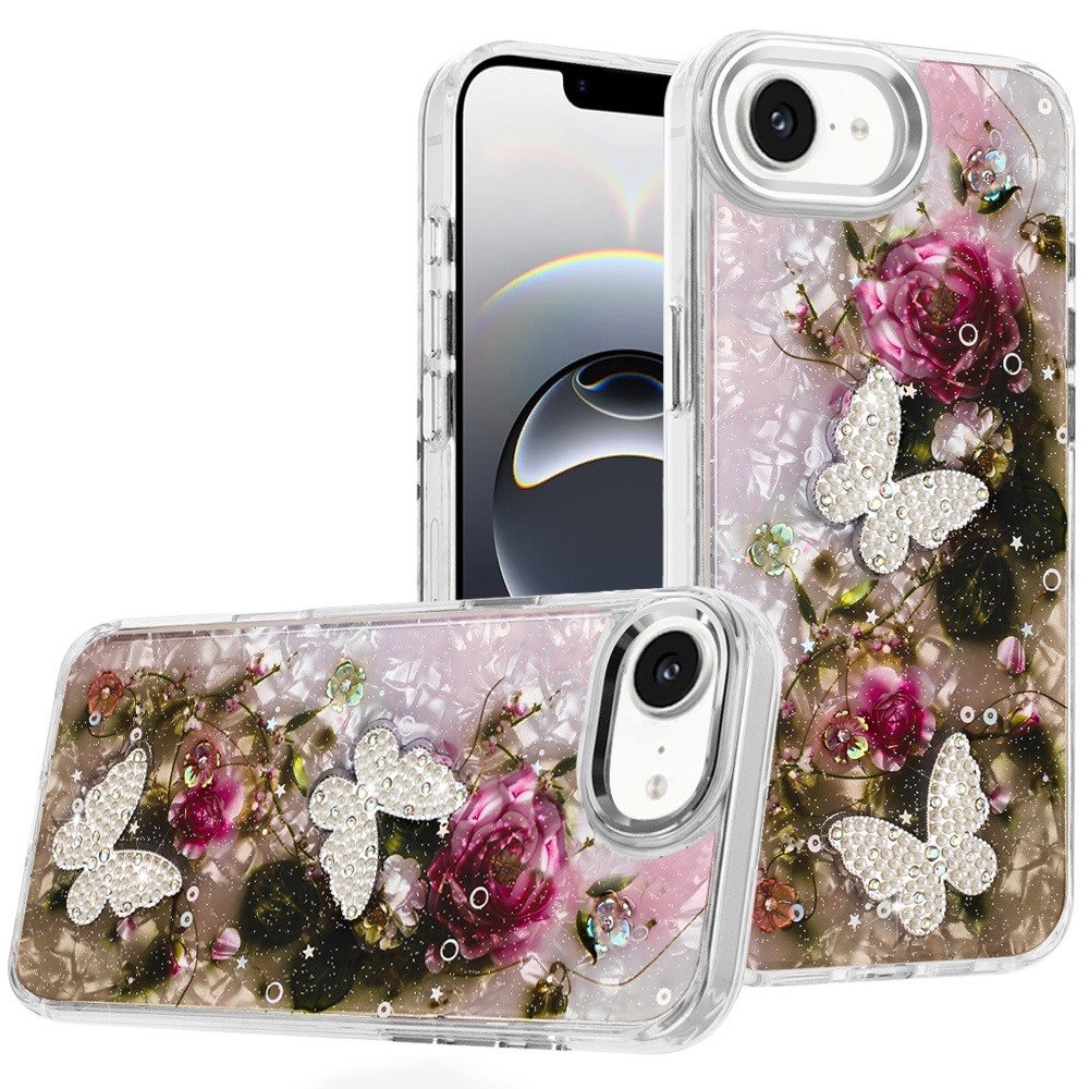 for iphone 17e / 16e / se4 epoxy glitter butterfly ornaments design hq metal buttons hybrid 3