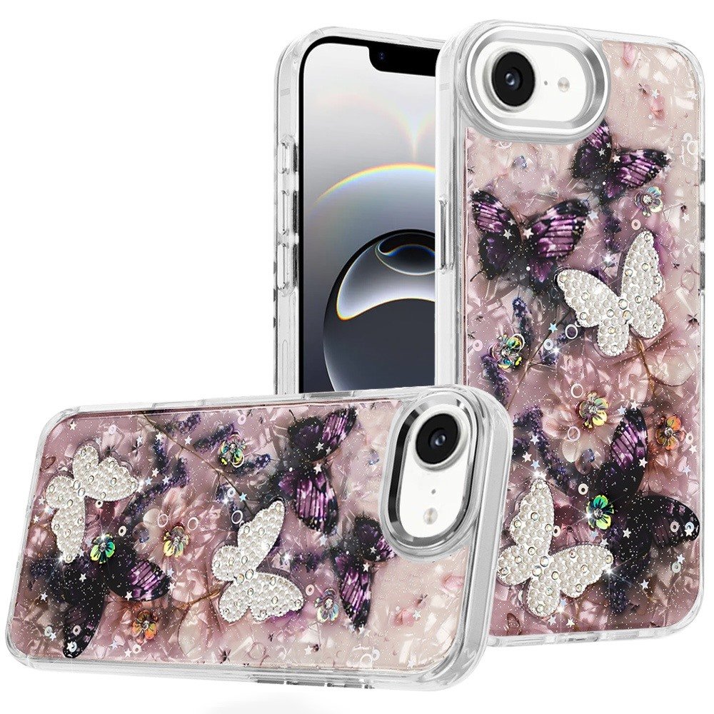 for iphone 17e / 16e / se4 epoxy glitter butterfly ornaments design hq metal buttons hybrid 5