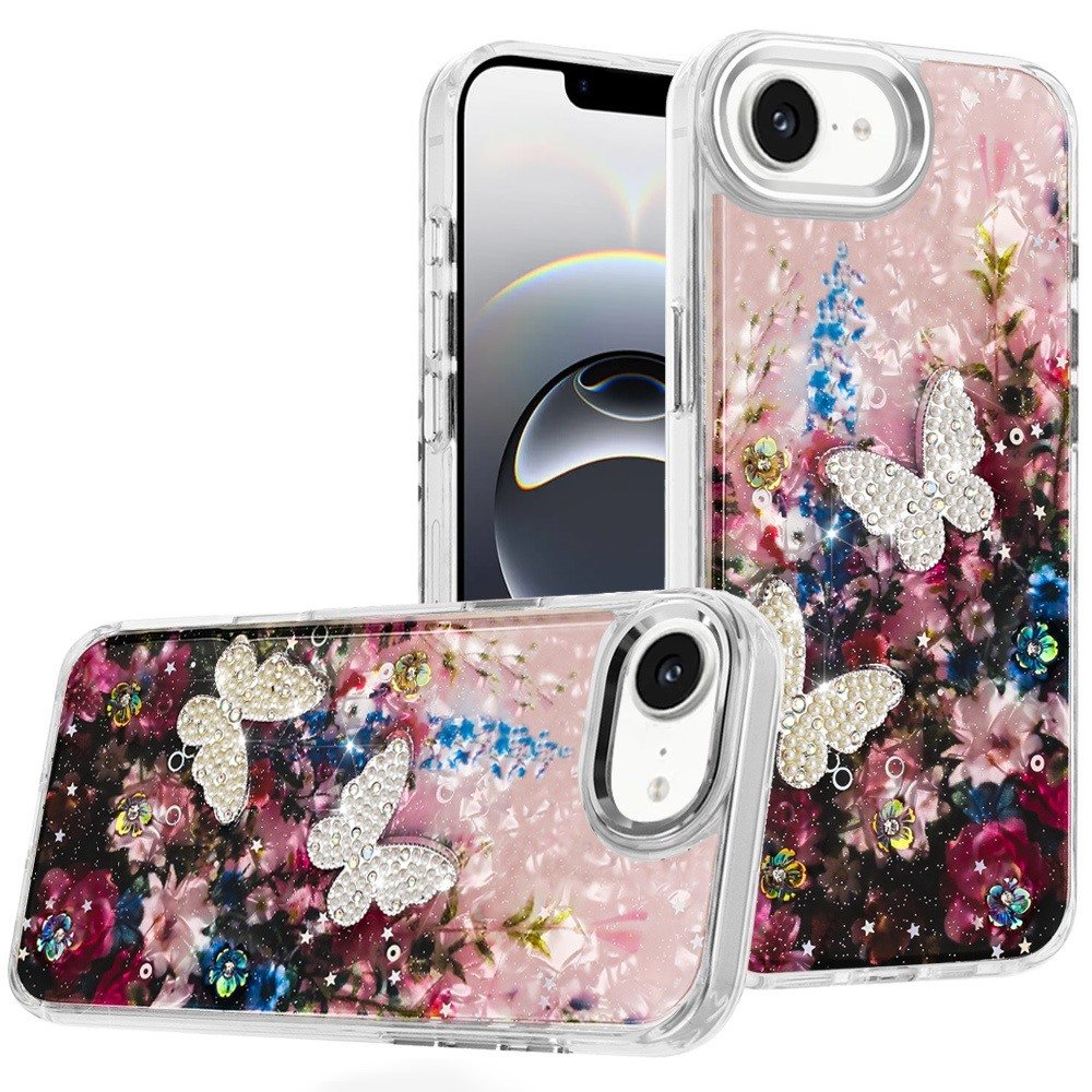 for iphone 17e / 16e / se4 epoxy glitter butterfly ornaments design hq metal buttons hybrid 8