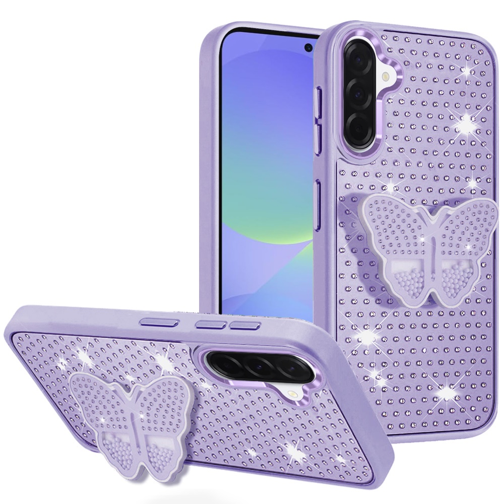 for samsung galaxy a37 butterfly moveable grip stand with small diamonds meta buttons hq hybrid purple
