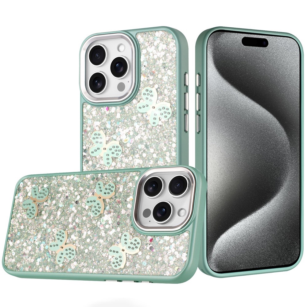 for ip15 pro max cute butterfly ornaments diamonds shimmer matching metallic hq hybrid teal