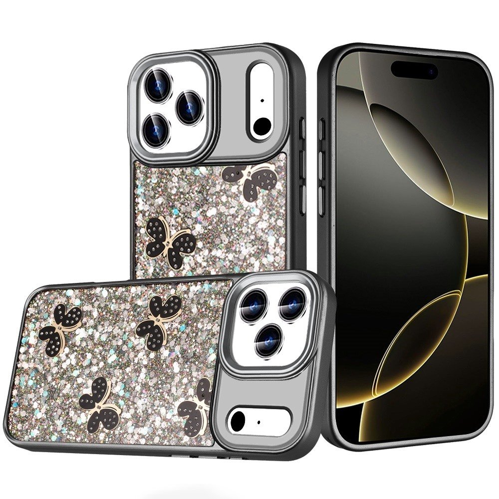 for iphone 17 pro max cute butterfly ornaments diamonds shimmer matching metallic hq hybrid black