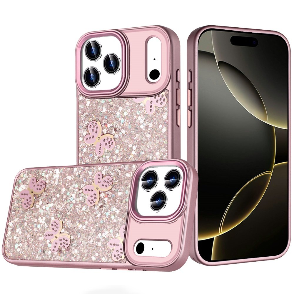 for iphone 17 pro max cute butterfly ornaments diamonds shimmer matching metallic hq hybrid pink