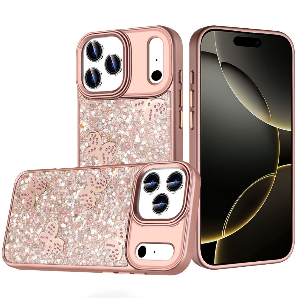 for iphone 17 pro cute butterfly ornaments diamonds shimmer matching metallic hq hybrid rose gold
