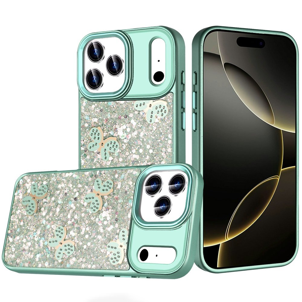 for iphone 17 pro cute butterfly ornaments diamonds shimmer matching metallic hq hybrid teal