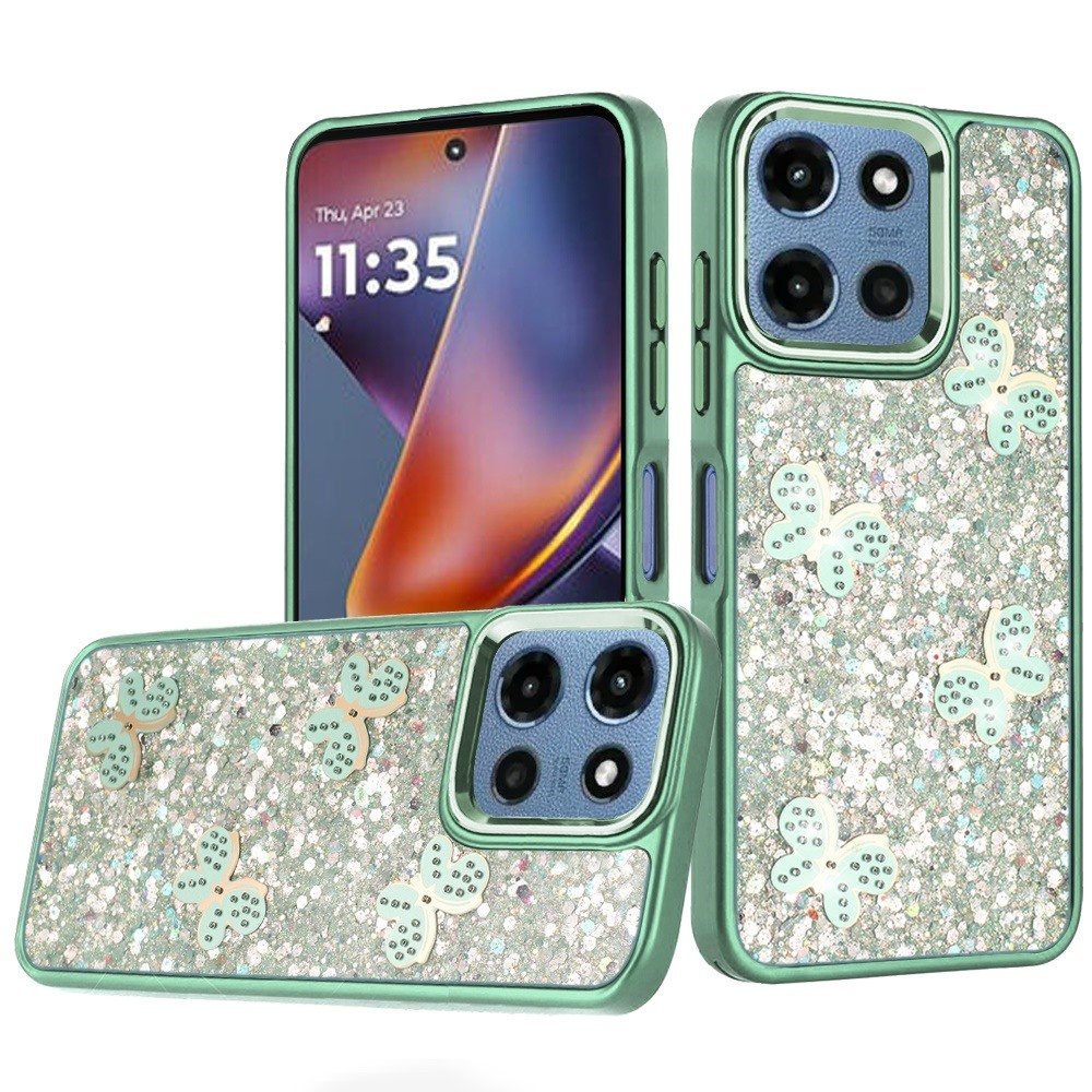 for moto g 5g 2025/2026 g play 2026 cute butterfly ornaments diamonds shimmer matching metallic hq hybrid teal