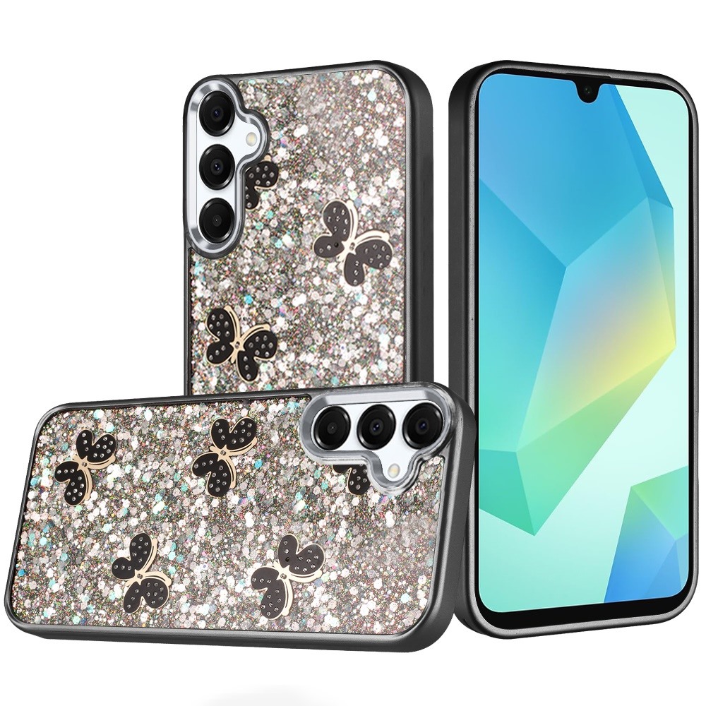 for samsung a16 5g cute butterfly ornaments diamonds shimmer matching metallic hq hybrid black