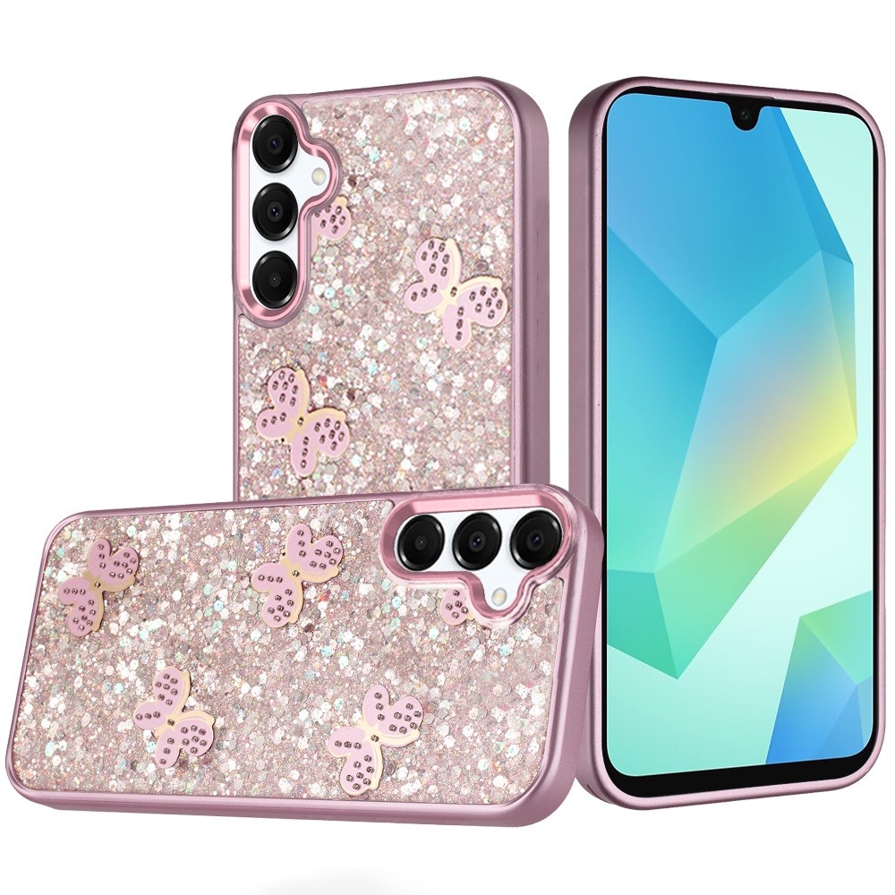 for samsung a16 5g cute butterfly ornaments diamonds shimmer matching metallic hq hybrid pink