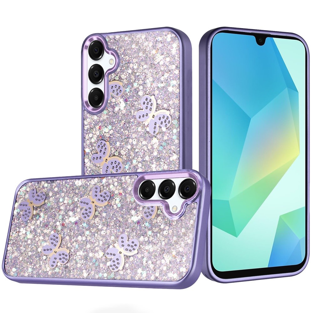 for samsung a16 5g cute butterfly ornaments diamonds shimmer matching metallic hq hybrid dark purple