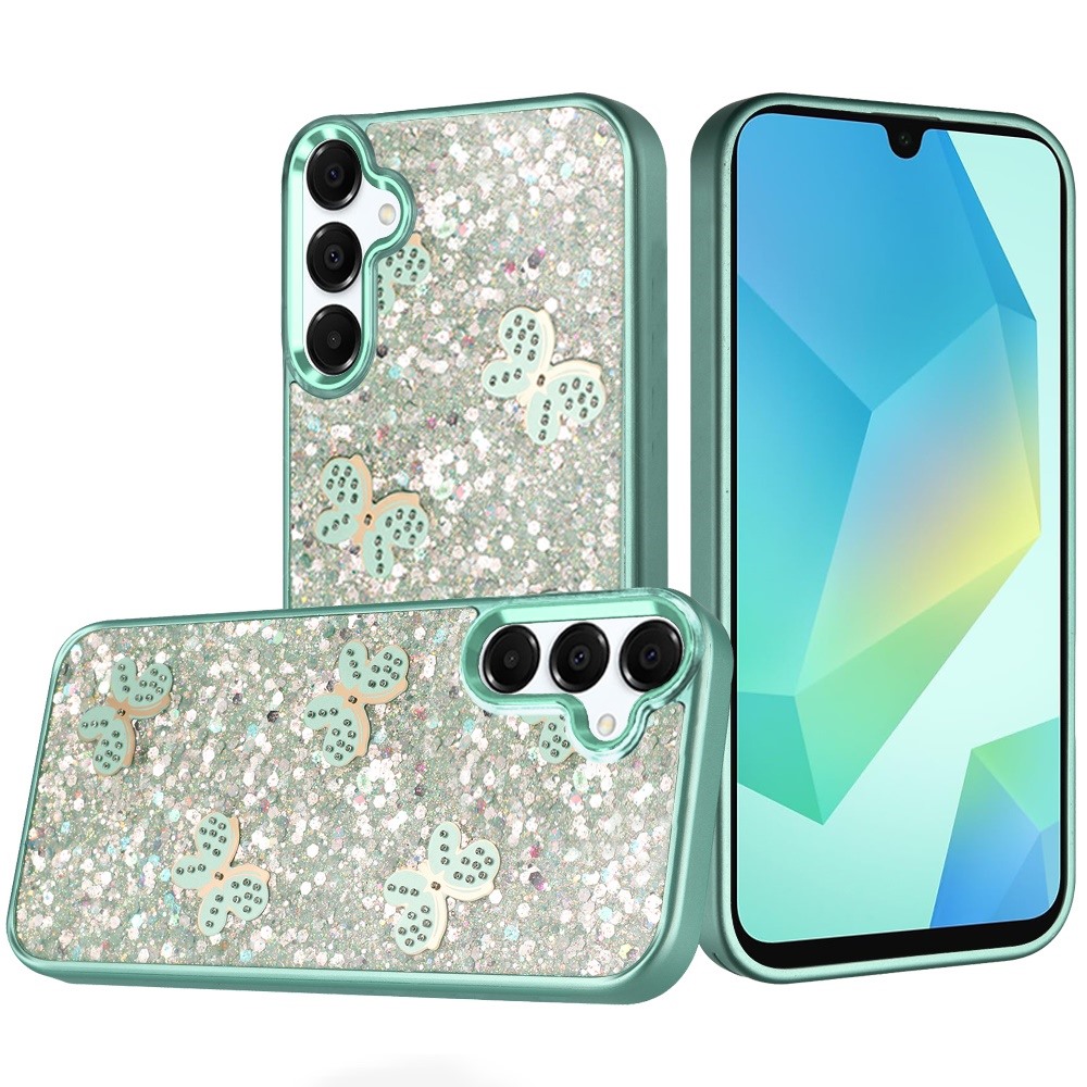 for samsung a16 5g cute butterfly ornaments diamonds shimmer matching metallic hq hybrid teal