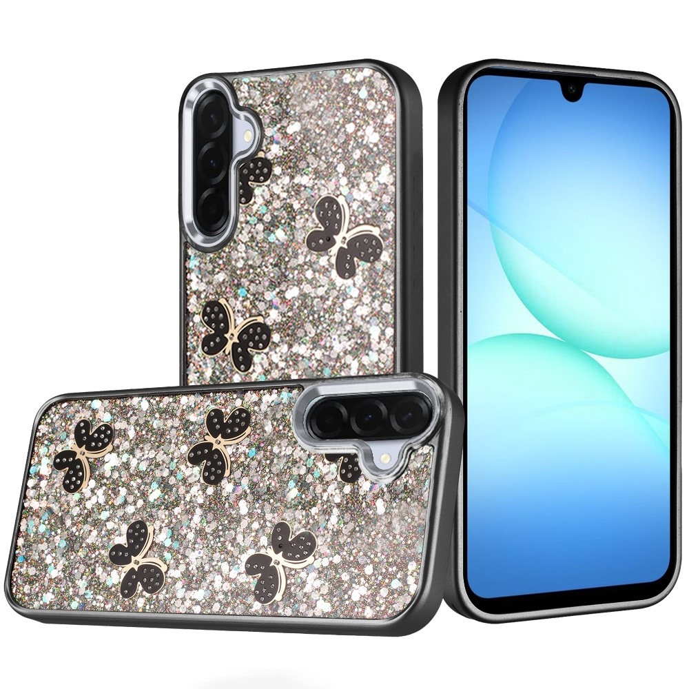 for samsung a17 5g cute butterfly ornaments diamonds shimmer matching metallic hq hybrid black