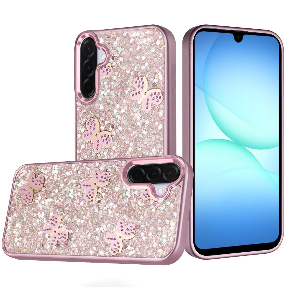 for samsung a17 5g cute butterfly ornaments diamonds shimmer matching metallic hq hybrid pink