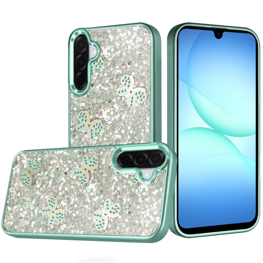 for samsung a17 5g cute butterfly ornaments diamonds shimmer matching metallic hq hybrid teal
