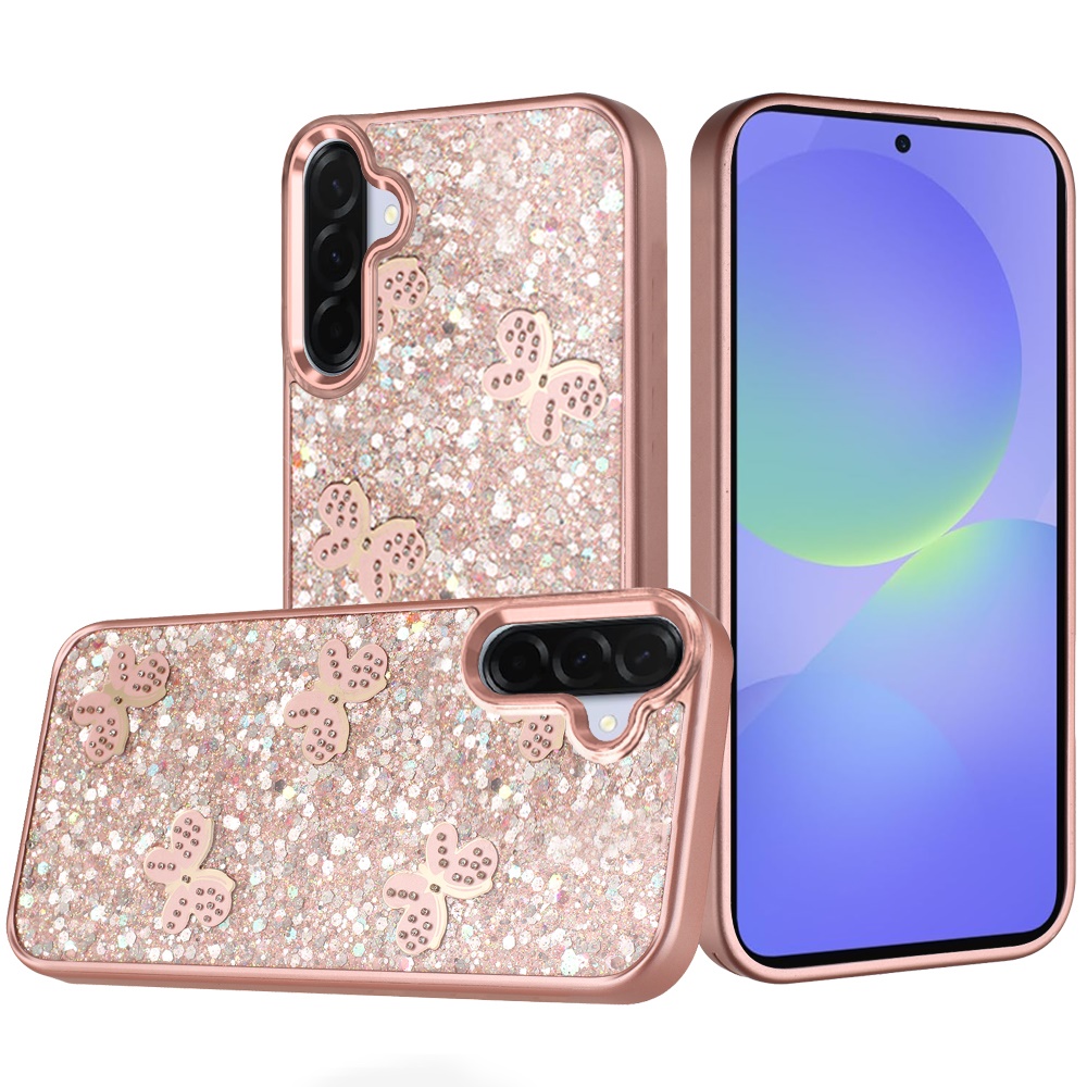 for samsung galaxy a36 / a56 cute butterfly ornaments diamonds shimmer matching metallic hq hybrid rose gold