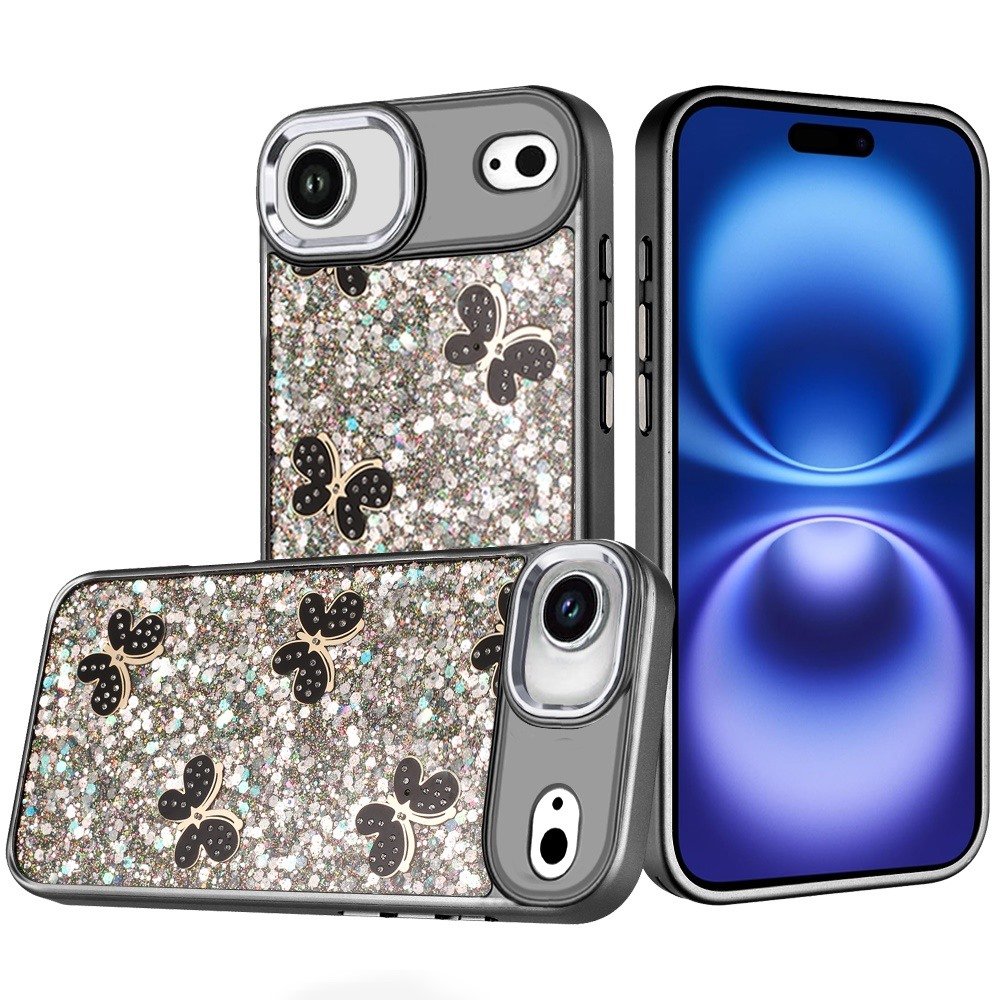 for iphone 17 air cute butterfly ornaments diamonds shimmer matching metallic hq hybrid black
