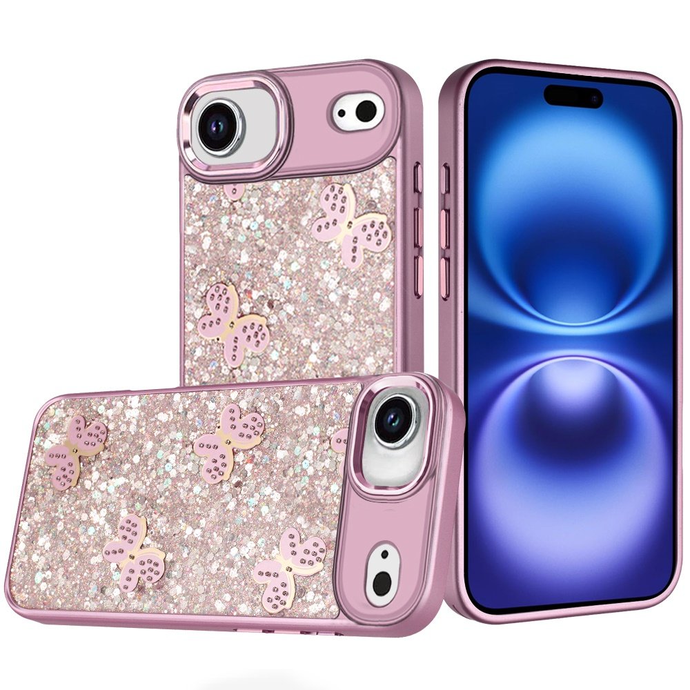 for iphone 17 air cute butterfly ornaments diamonds shimmer matching metallic hq hybrid pink