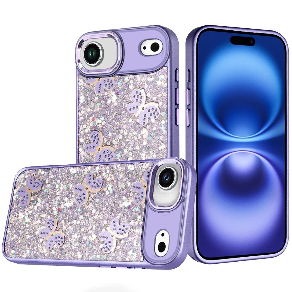 for iphone 17 air cute butterfly ornaments diamonds shimmer matching metallic hq hybrid dark purple