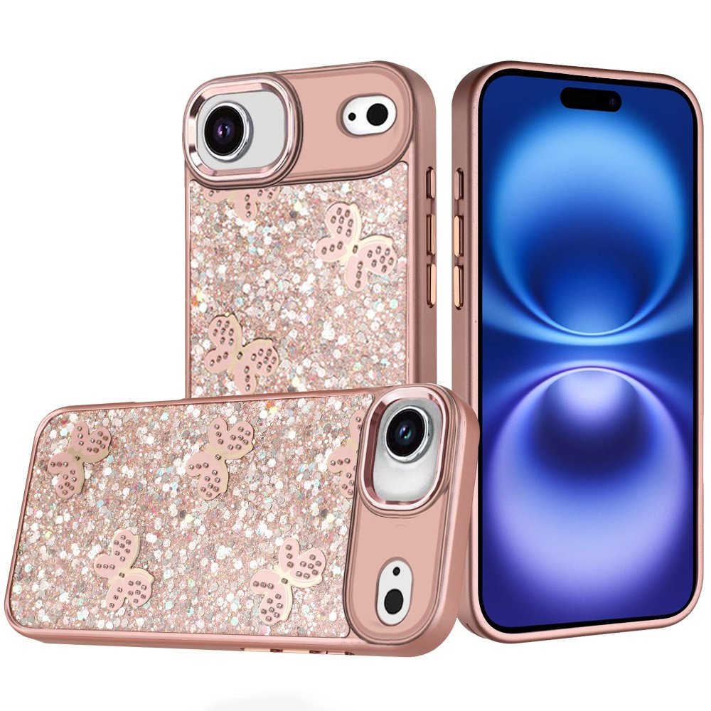 for iphone 17 air cute butterfly ornaments diamonds shimmer matching metallic hq hybrid rose gold