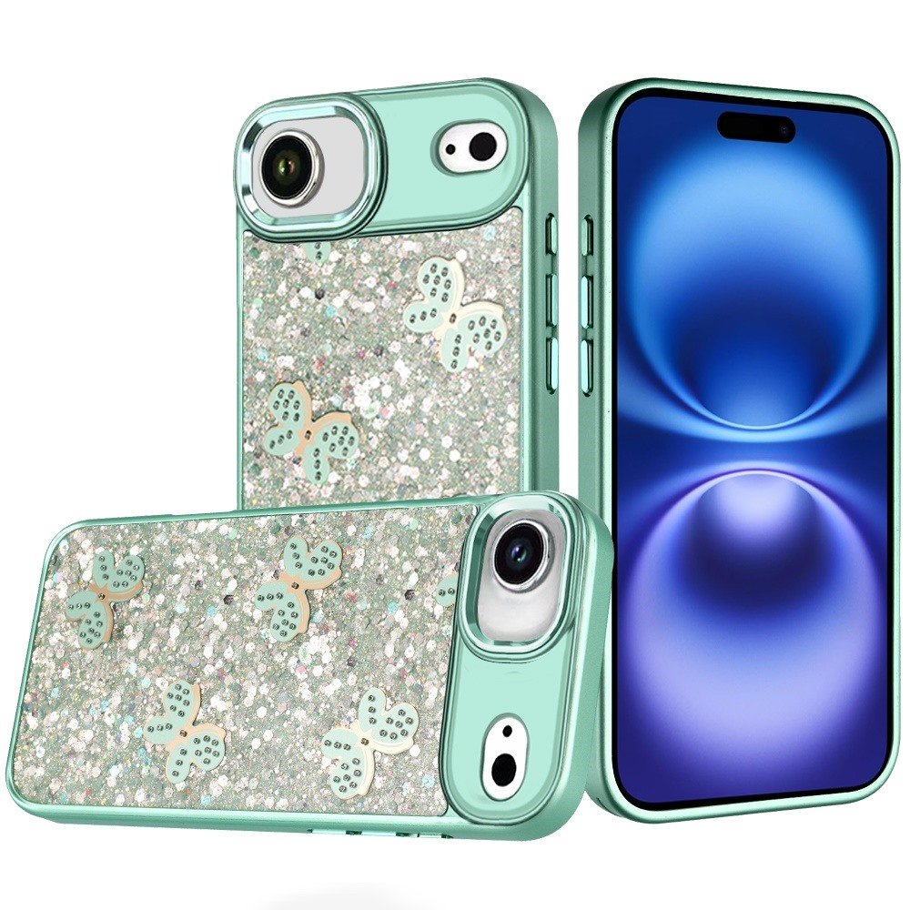 for iphone 17 air cute butterfly ornaments diamonds shimmer matching metallic hq hybrid teal