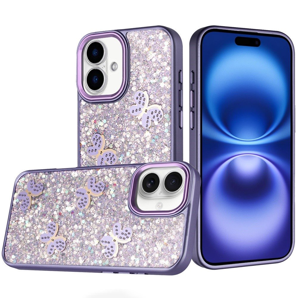 for iphone 17 cute butterfly ornaments diamonds shimmer matching metallic hq hybrid dark purple