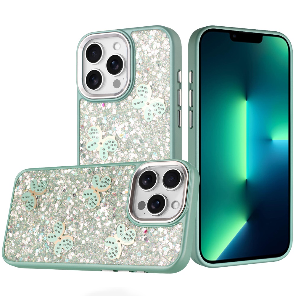 for iphone 13 pro max cute butterfly ornaments diamonds shimmer matching metallic hq hybrid teal