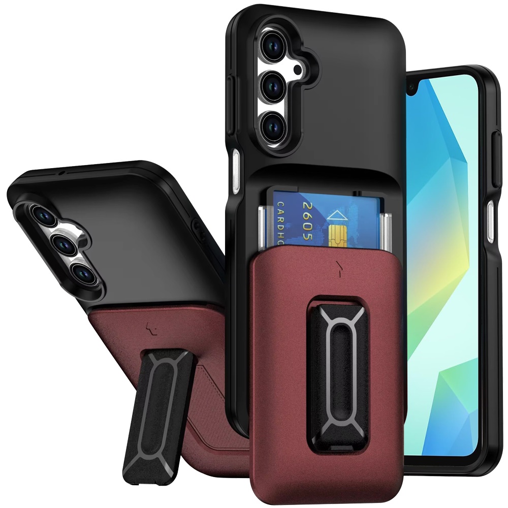 for samsung a16 5g card holder (2x) with wrist strap hybrid with kickstand black+red