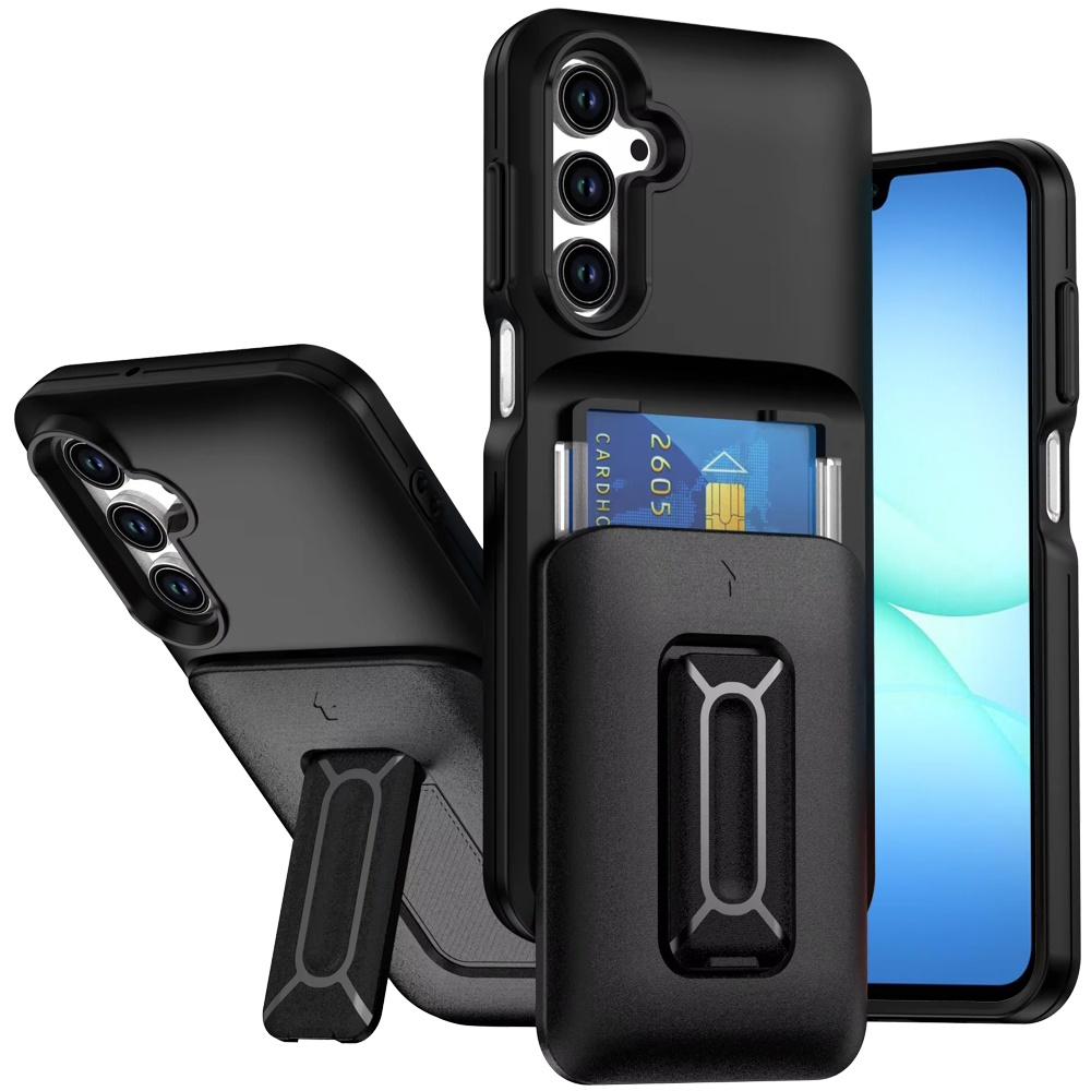 for samsung a17 5g card holder (2x) with wrist strap hybrid with kickstand black+black