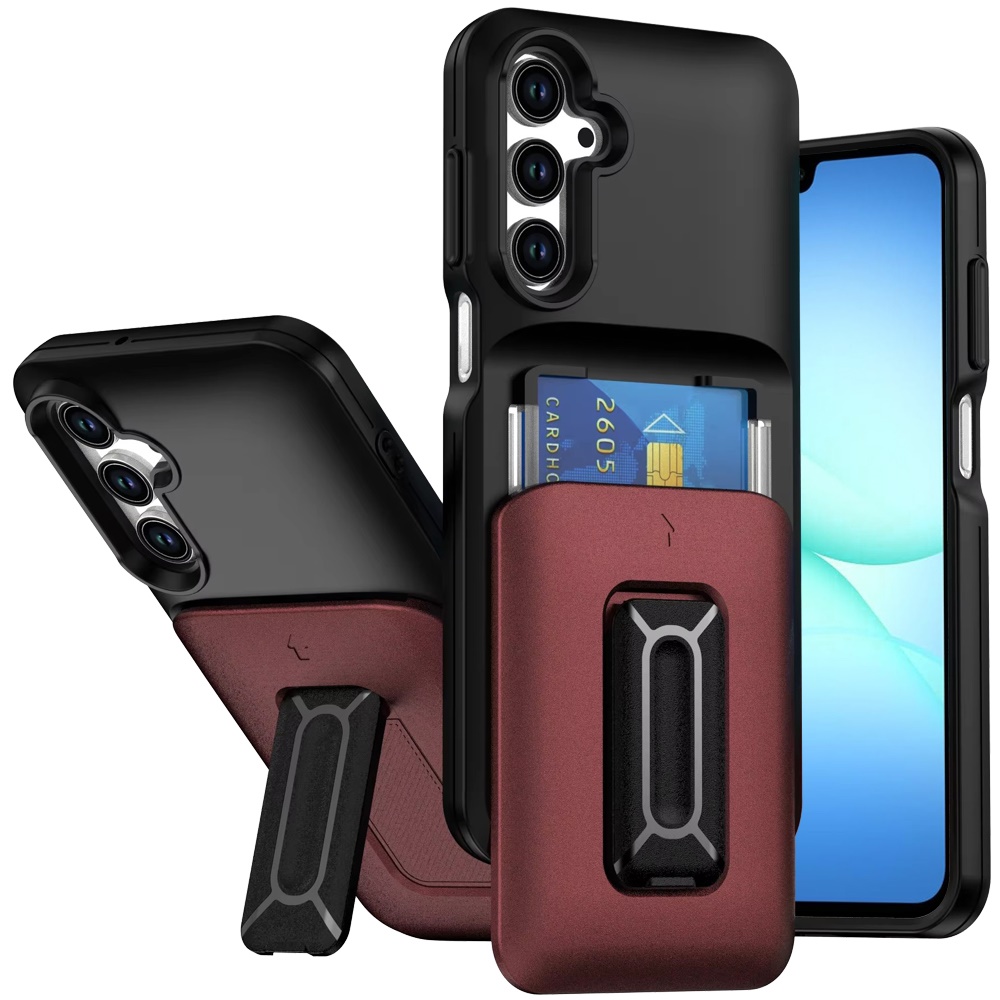 for samsung a17 5g card holder (2x) with wrist strap hybrid with kickstand black+red