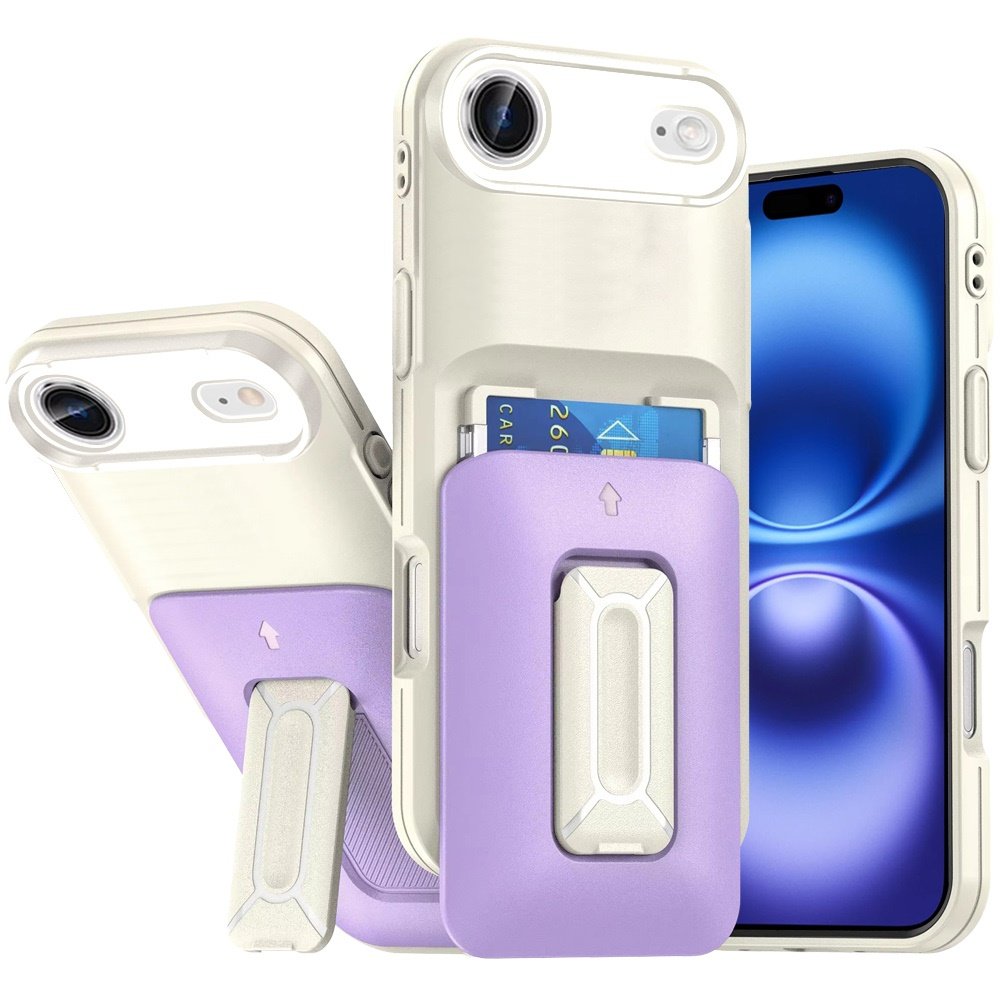 for iphone 17 air card holder (2x) with wrist strap hybrid with kickstand beige+light purple