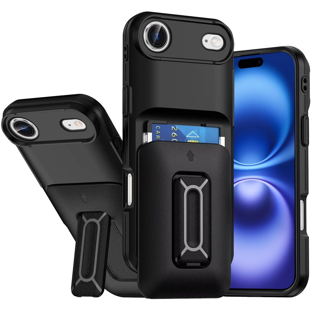 for iphone 17 air card holder (2x) with wrist strap hybrid with kickstand black+black
