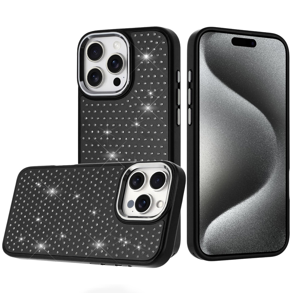 for ip15 pro max beautiful diamond metallic design metal chrome edged hybrid black