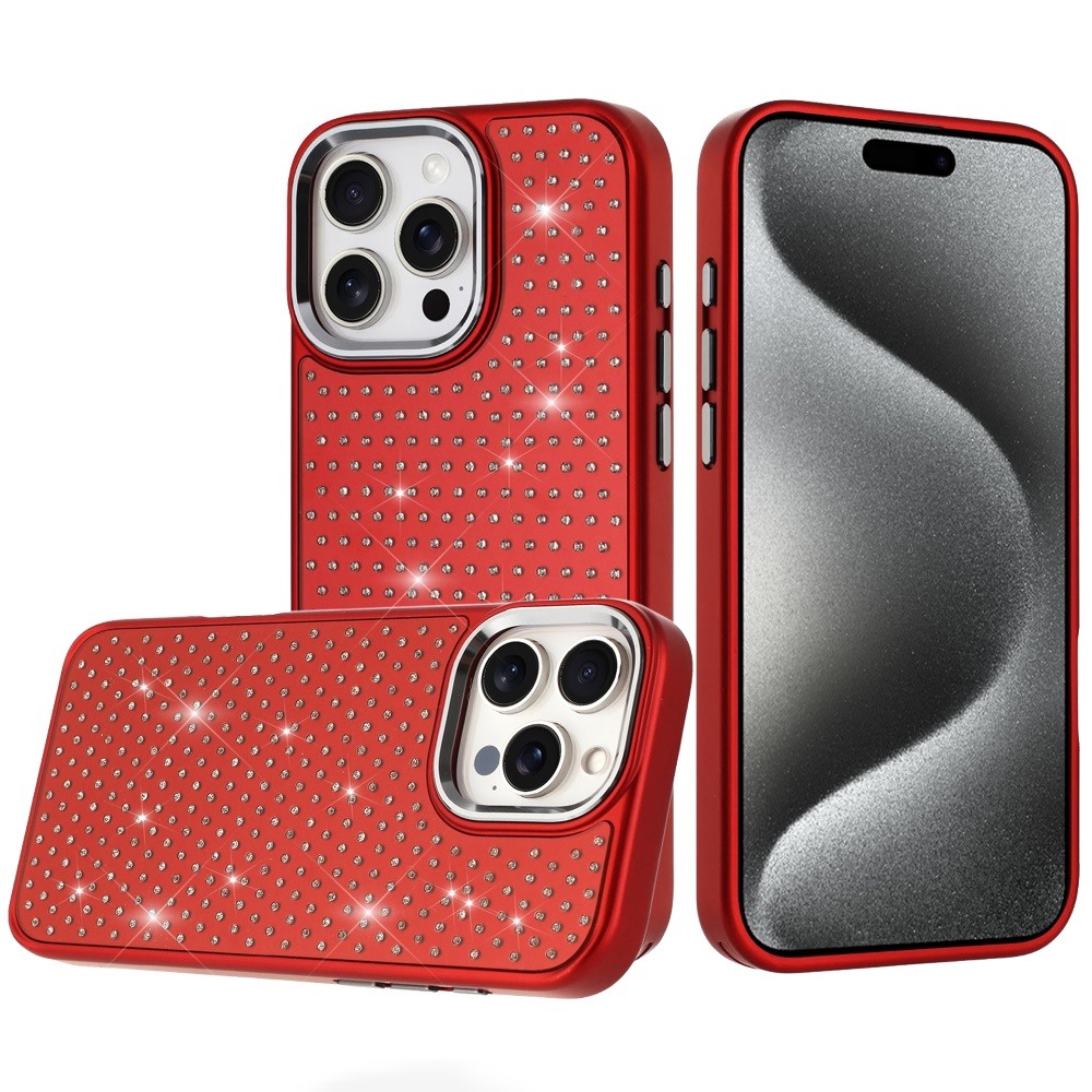 for ip15 pro max beautiful diamond metallic design metal chrome edged hybrid red