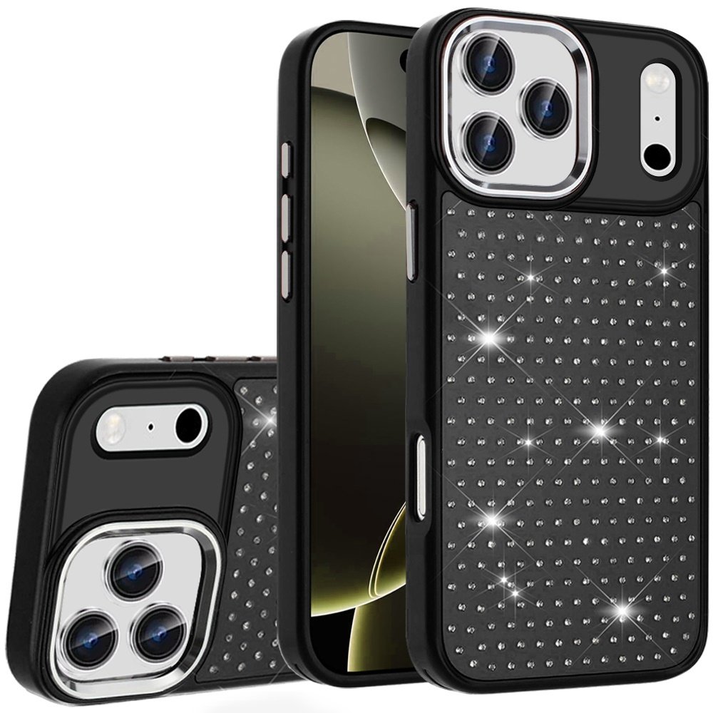 for iphone 17 pro max beautiful diamond metallic design metal chrome edged hybrid black