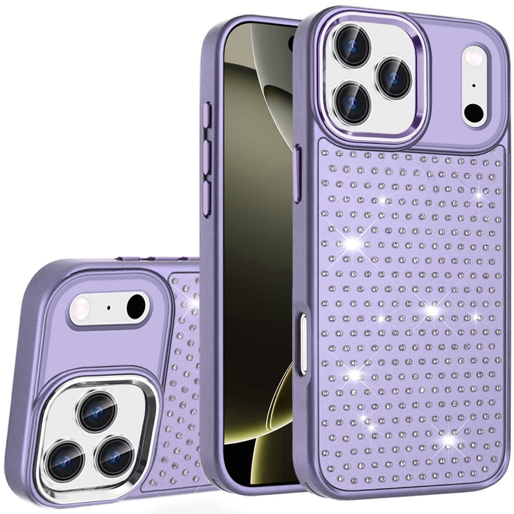 for iphone 17 pro max beautiful diamond metallic design metal chrome edged hybrid purple