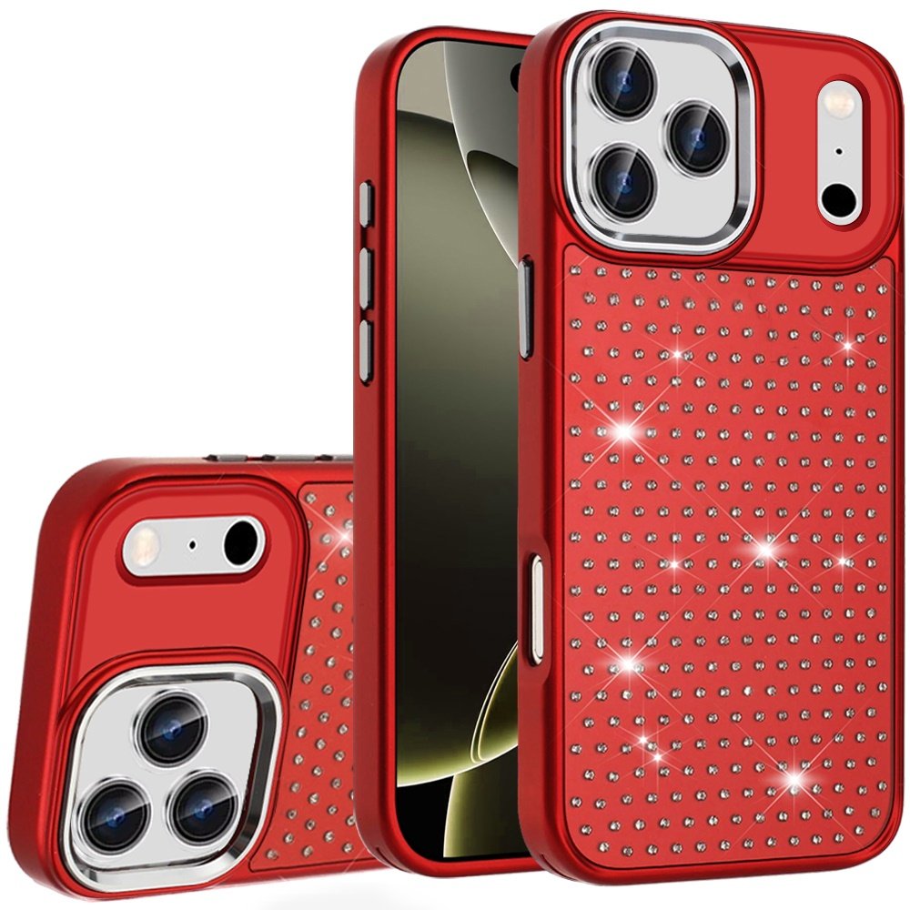 for iphone 17 pro max beautiful diamond metallic design metal chrome edged hybrid red
