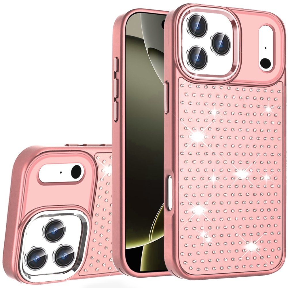 for iphone 17 pro max beautiful diamond metallic design metal chrome edged hybrid rose gold