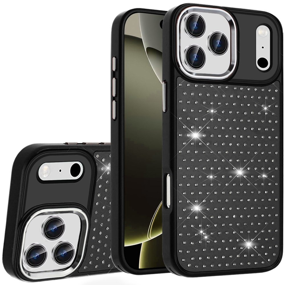 for iphone 17 pro beautiful diamond metallic design metal chrome edged hybrid black