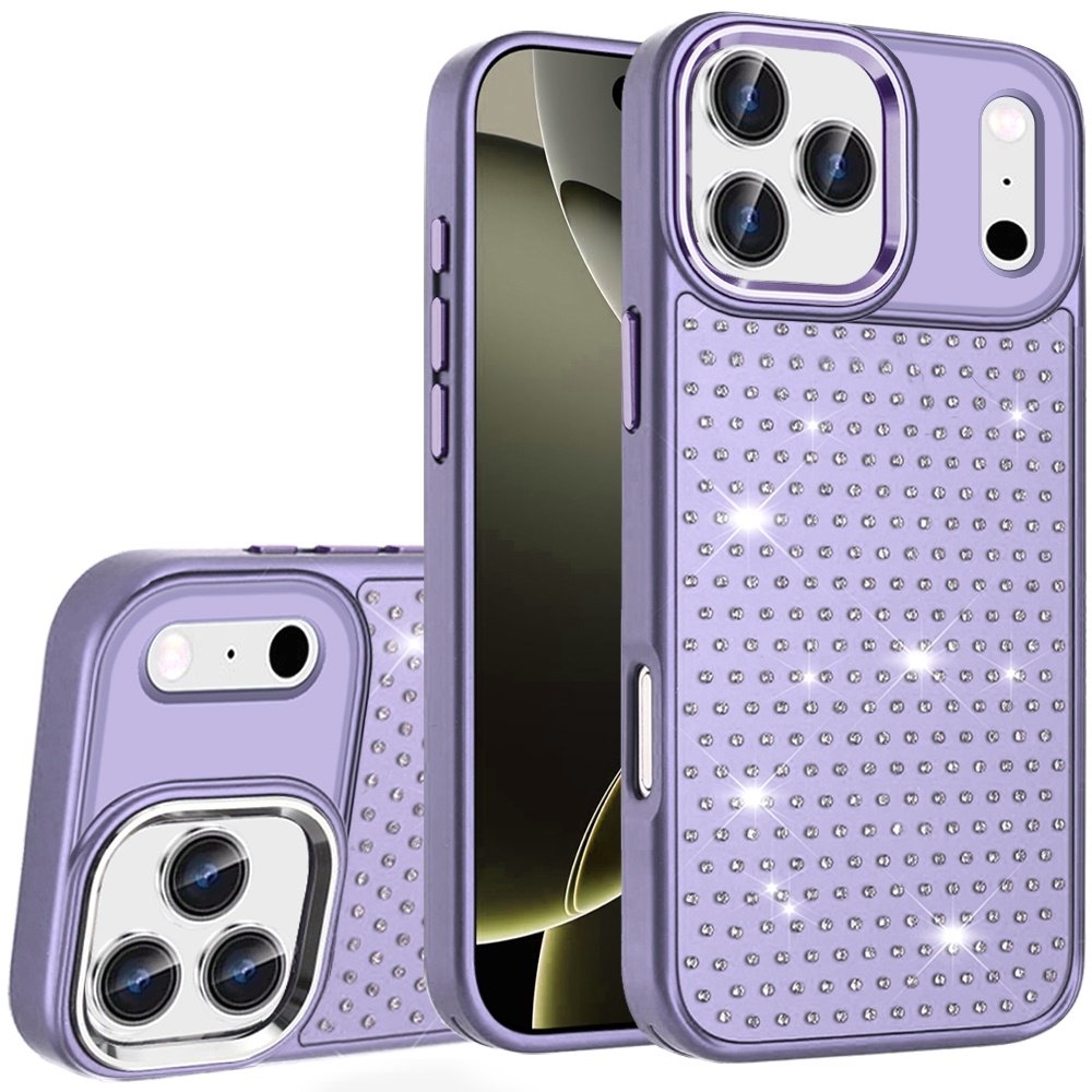 for iphone 17 pro beautiful diamond metallic design metal chrome edged hybrid purple