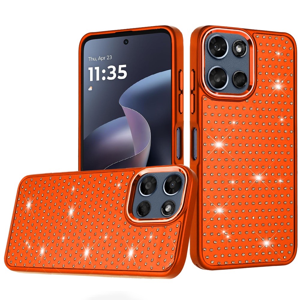 for moto g 5g 2025/2026 / g play 2026 beautiful diamond metallic design metal chrome edged hybrid cosmic orange