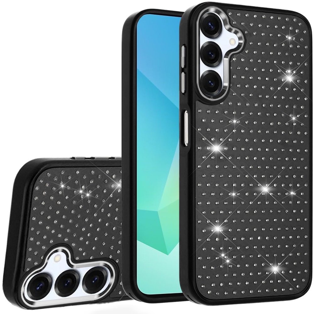 for samsung a16 5g beautiful diamond metallic design metal chrome edged hybrid black