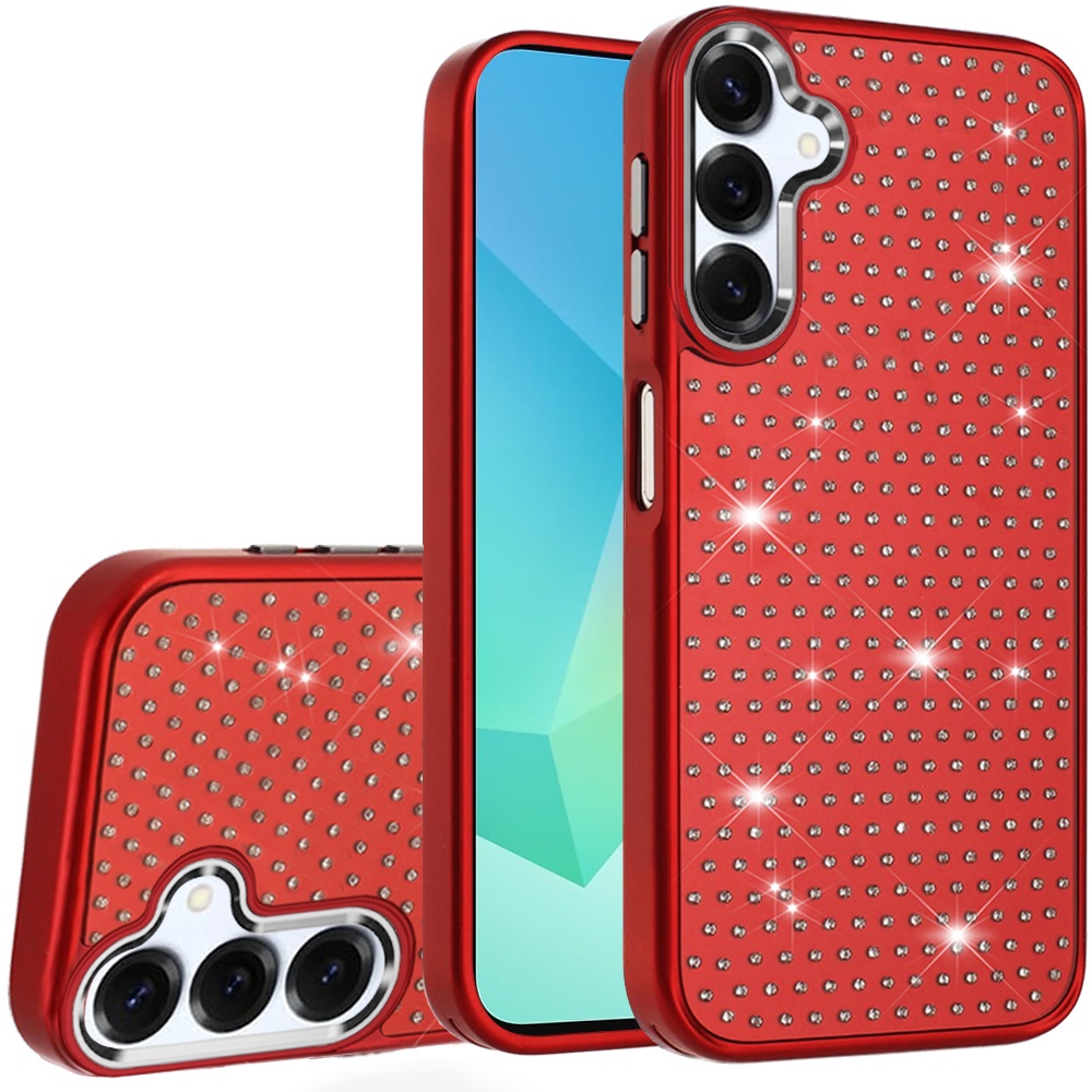 for samsung a16 5g beautiful diamond metallic design metal chrome edged hybrid red