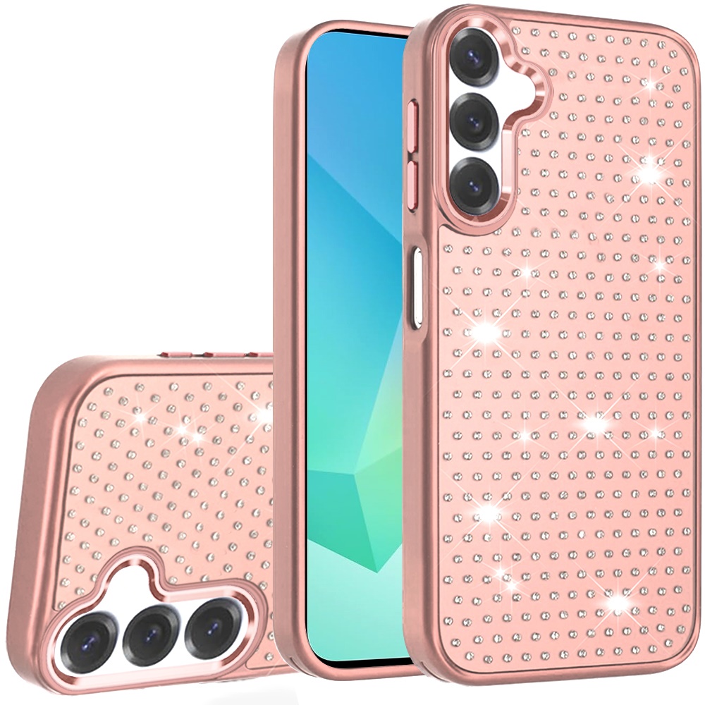 for samsung a16 5g beautiful diamond metallic design metal chrome edged hybrid rose gold