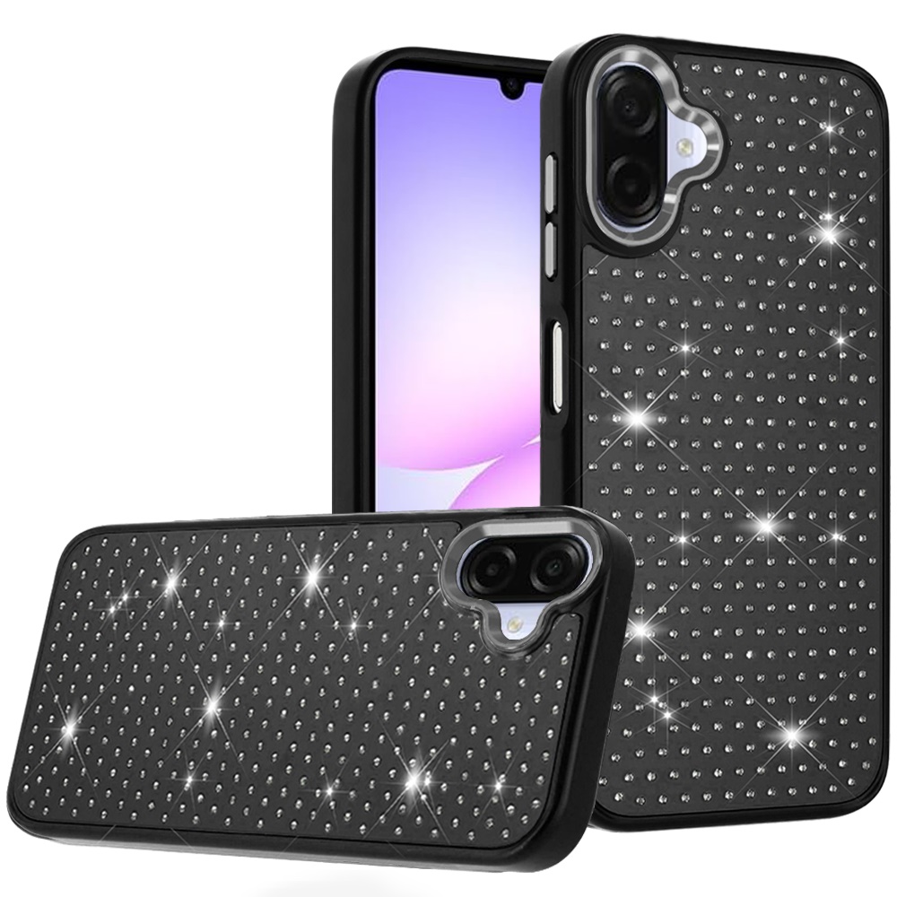 for samsung galaxy a07 beautiful diamond metallic design metal chrome edged hybrid black