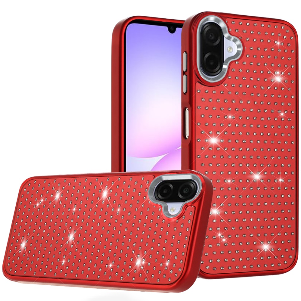 for samsung galaxy a07 beautiful diamond metallic design metal chrome edged hybrid red