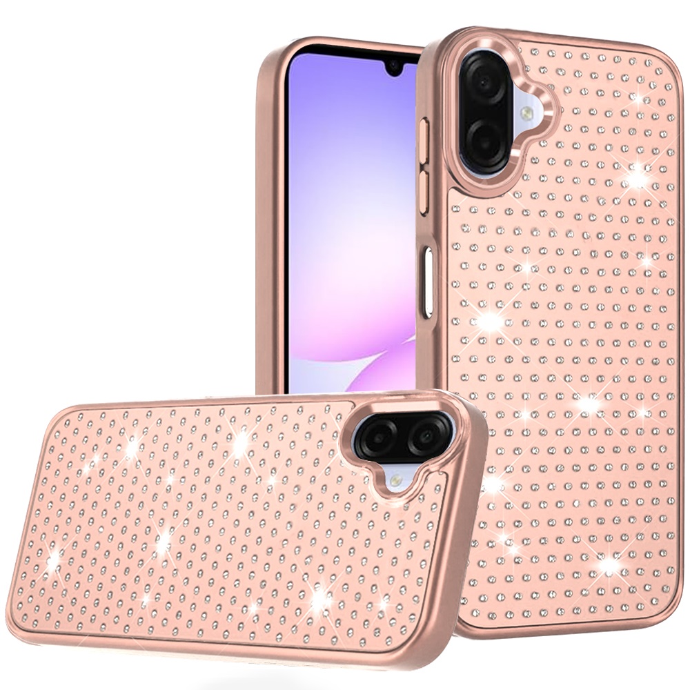 for samsung galaxy a07 beautiful diamond metallic design metal chrome edged hybrid rose gold
