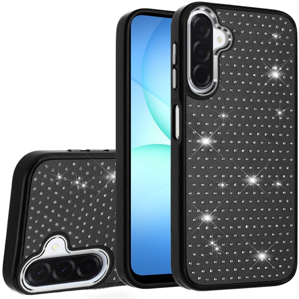 for samsung a17 5g beautiful diamond metallic design metal chrome edged hybrid black