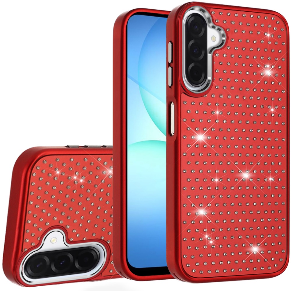 for samsung a17 5g beautiful diamond metallic design metal chrome edged hybrid red