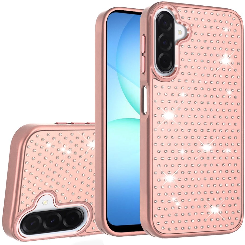 for samsung a17 5g beautiful diamond metallic design metal chrome edged hybrid rose gold